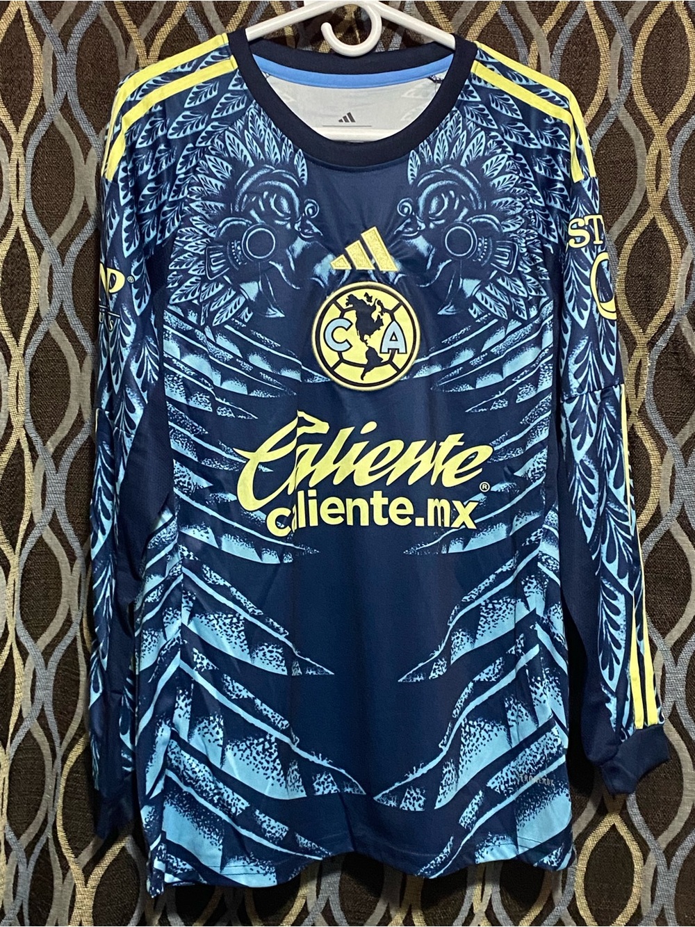 adidas Navy & Light Blue Club América Long-Sleeve Jersey with Yellow Logos